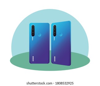 diseño de dos smartphones azul 3d, tema móvil de celulares y tema de teléfono Ilustración vectorial