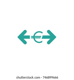 Two blue arrows with euro sign. Flat icon. Isolated on white. Currency exchange icon. Good for web and software interfaces. Vector illustration. Money Turnover icon.