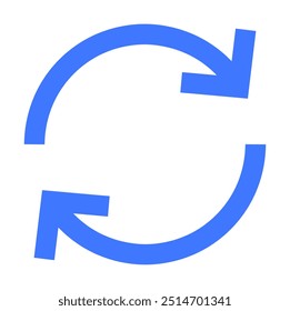 Dos flechas azules forman una forma circular, indicando un proceso continuo o cíclico. Temas: sincronización, actualización, bucle, continuidad y flujo de procesos, con simbolismo de flecha.