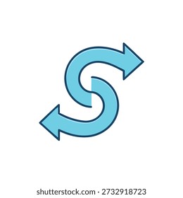 Duas setas azuis formando uma forma 'S', indicando um ciclo, fluxo, conexão ou processo contínuo com um contorno sutil.