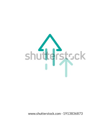two blue arrows up on white background. Launch, upgraid icon. Creative project start, business advance, breakthrough sign. Fast growth symbol. Speed, grow up, increase