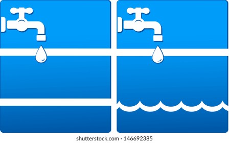 two blue backgrounds with tap, water drop and wave