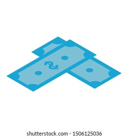Two blue banknotes icon. Isometric of two blue banknotes vector icon for web design isolated on white background