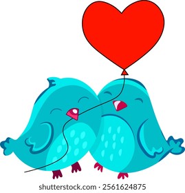 Two blue birds and a heart-shaped balloon