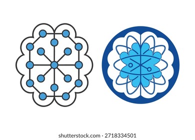 Dos diseños abstractos azules y negros de la flor con las líneas conectadas y los puntos en el fondo blanco