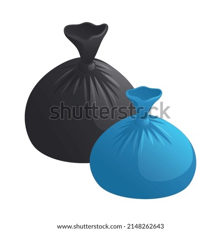Two blue and black garbage bags 3d isometric vector illustration