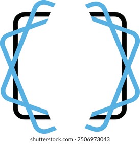 Two blue and black intersecting shapes, hexagram resembling design. Suitable for abstract backgrounds, geometric concepts, and modern logo elements.
