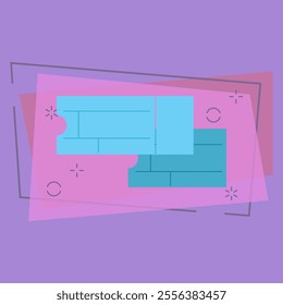 Two blue blank tickets vector illustration. Cinema, theater, bus ticket. Tickets concept. Vector illustration can be used for topics like transportation, leisure, business