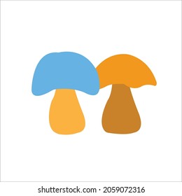 two blue and brown mushrooms