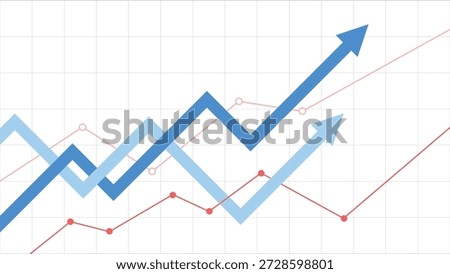 Two Blue Business Arrows Going Up and Two Rising Line Graphs on Grid Background Representing Profit Growth and Economic Optimism