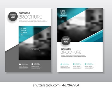 Two blue Business presentation pages with photo and geometric graphic elements. 