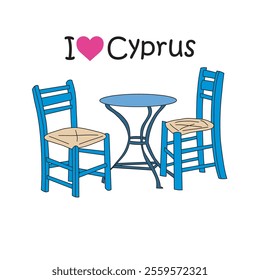 Two blue chairs with small table