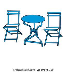 Two blue chairs with small table
