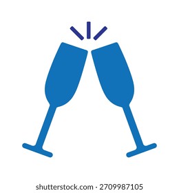 Dos copas de champán azul que se entremezclan Palabras claves: celebración, brindis, tintineo, copas