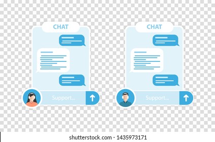 Two blue chat to write messages to support with different operators. Transparent background. - Powered by Shutterstock - Get 15% off with code: PIKWIZARD15