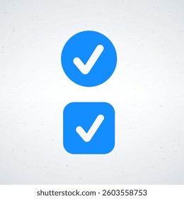 Two blue check marks, one in a circle and one in a square, on a white background.