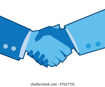 Two blue colored hands shaking