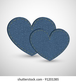 Two blue denim heart.  Vector retro background.