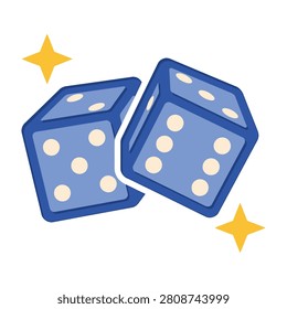 Two blue dice with white dots and gold stars on a white background, symbolizing luck and chance
