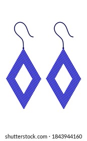 Two blue drop earrings with hole, shape of rhombus