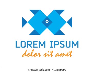 Two blue fishes, vector icon