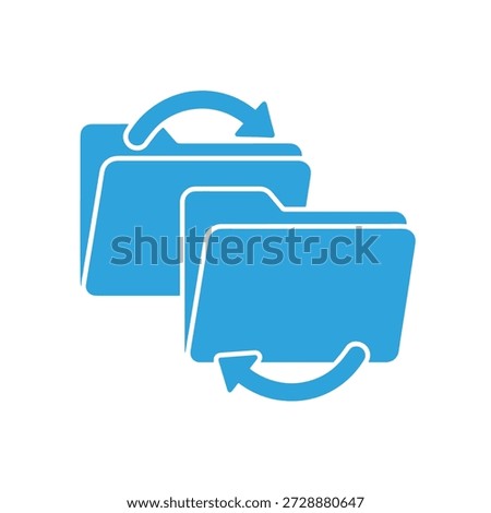 Two blue folders with circular arrows indicating sync and update process.