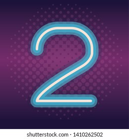 two blue font number neon over purple background dotted style vector illustration