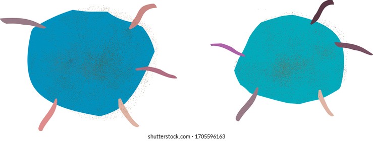 Two blue funny looking viruses.