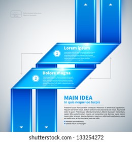 Two blue glossy ribbons with options and numbers.