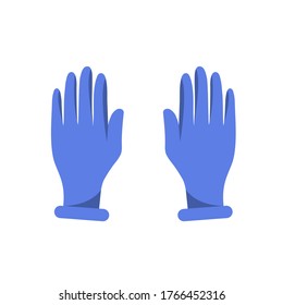 Two blue gloves, back side, isolated on a white background. Vector illustration, flat cartoon design, eps 10.