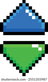 Zwei blaue und grüne Knöpfe werden im Pixelstil angezeigt