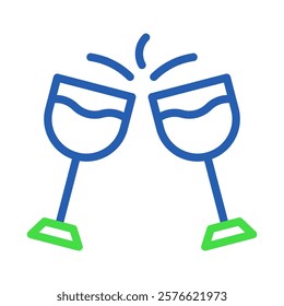 Two blue and green toasting wine glasses illustration