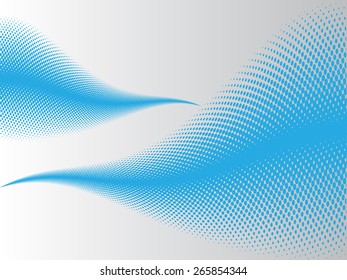 Two blue halftone waves on abstract gradient background 