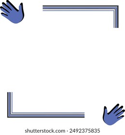 Two blue hands holding a black square frame. Perfect for social media posts, graphic design projects, and promotional materials.