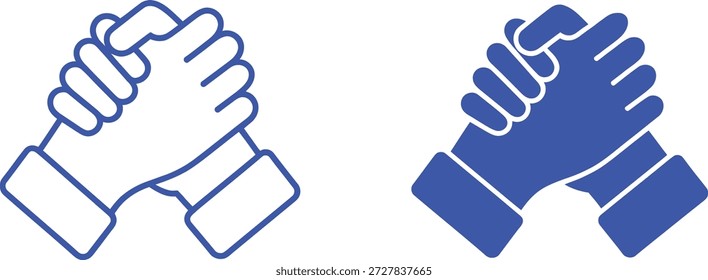 Two blue handshake on white background grip agreement