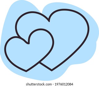 Two blue hearts, icon illustration, vector on white background