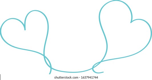 Two blue hearts on one line - outline drawing for an emblem or logo. Template for greeting card for Valentine's Day.