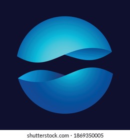 Two blue hemispheres cut by a wave in the middle.