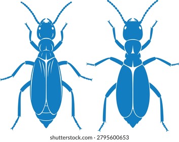 Two blue insect icons, bugs, entomology, isolated, vector silhouette graphic.