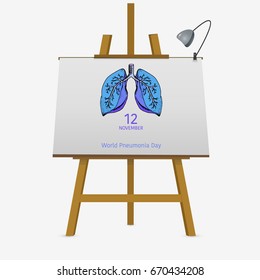 Two blue leaves like a lungs on easel. Hand drawn vector stock illustration