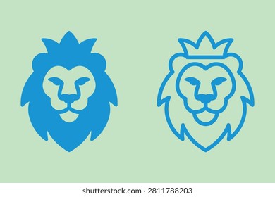 Two blue lion heads wearing crowns on transparent background
