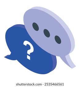 Two blue message bubbles overlapping, one containing a question mark and the other with ellipses, representing online communication and asking questions