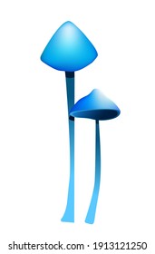 two blue mushrooms on a white background. with a small hat and a long leg.