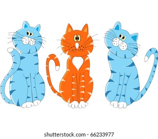 Two blue and one orange cat, vector