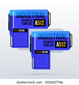 Two blue options with futuristic industrial elements in techno style on white background