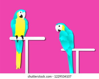 Two blue parrots paper cut style,illustration vector