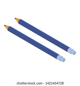 Two blue pencil icon. Isometric of two blue pencil vector icon for web design isolated on white background