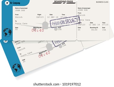 Two blue plane tickets. Isolated on white background
