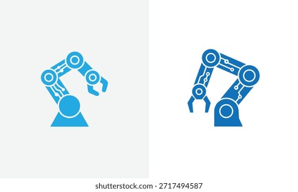 Zwei blaue Roboterarme mit Schaltungsmustern auf weißem Hintergrund
