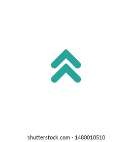 two blue rounded arrows up icon. swipe up button.  Isolated on white. Upload icon.  Upgrade, speed up sign. North pointing arrow.